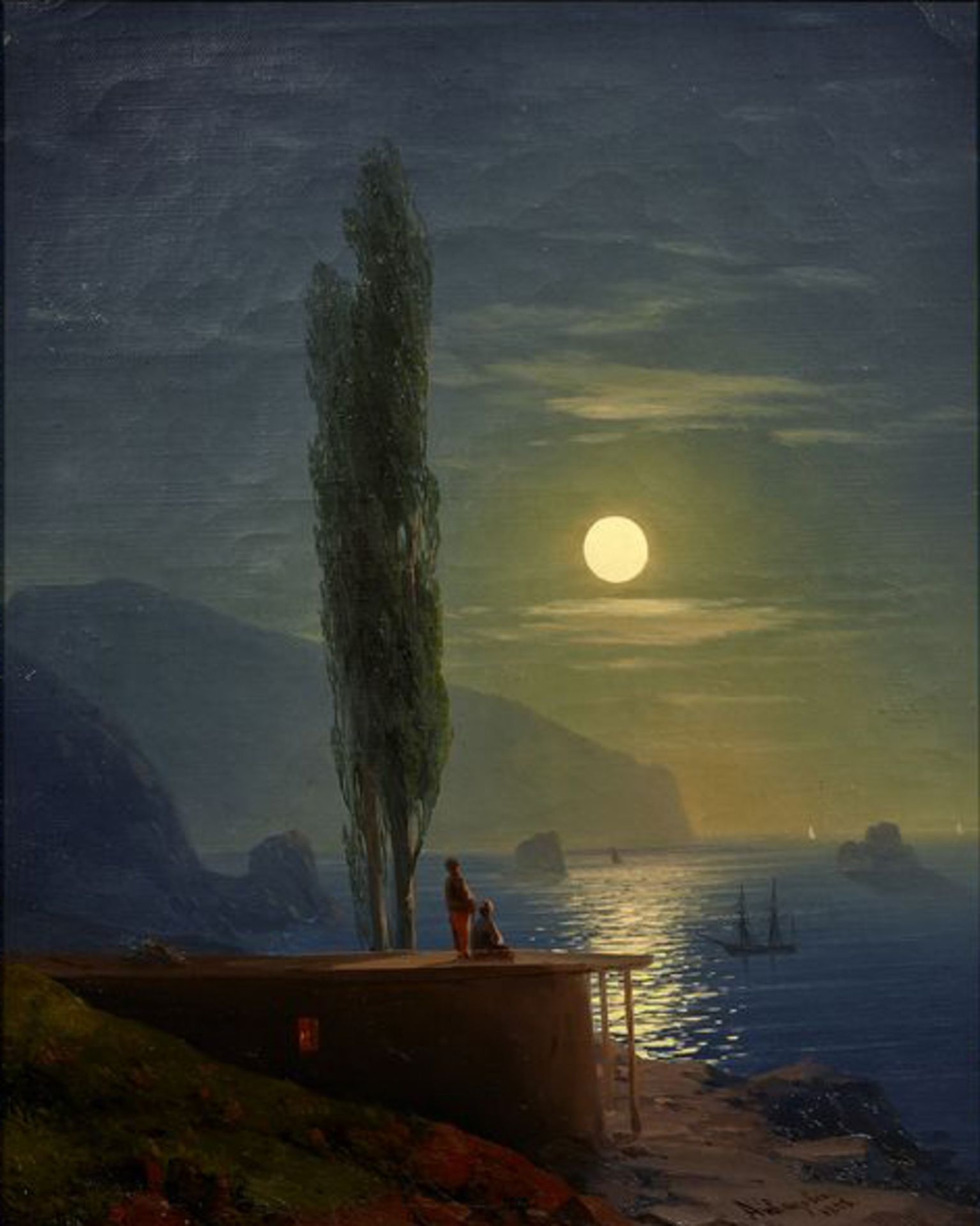 IVAN KONSTANTINOVICH AIVAZOVSKY (1817-1900) - Figures by a moonlight shore Signed in [...]