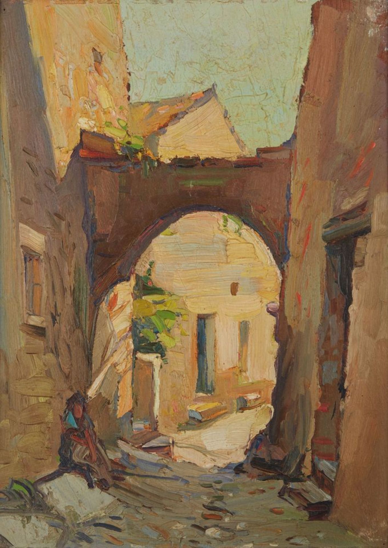 PETROV Andrey Vladimirovich (1894-1975) Provence. Old city street. - 1920-1930 Oil [...]