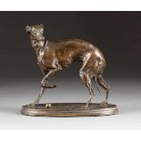 PIERRE JULES MÈNE1810 Paris - 1879 ebendaWindhund Bronze, braun patiniert. H. 15 cm. Auf der Plinthe