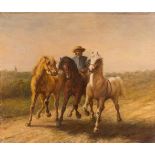 WILLEM CAREL NAKKEN1835 Den Haag - 1926 RijswijkReiter mit drei Pferden Öl auf Leinwand. 55 x 66 cm.