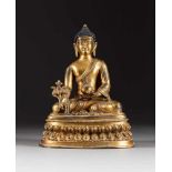 BUDDHA SHAKYAMUNI Tibet, 18./19. Jh. Bronze, vergoldet. H. 23,5 cm, Gew. ca. 2210 g. Im Boden