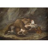 zurückgezogenGERMAN MASTERActive in 18th century BEAR BAITING Oil on wood. 18 cm x 26 cm (F. 25,5 cm