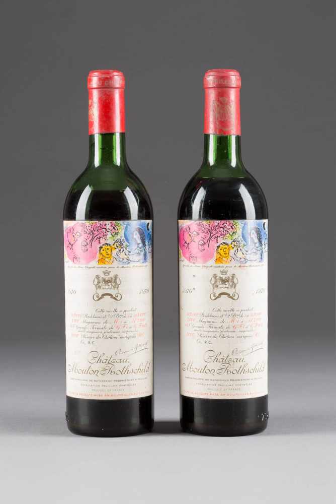 CHÂTEAU MOUTON ROTHSCHILD 1970 PAUILLAC 2 Flaschen, 0,75l (ms/hs). Künstleretikett von Marc