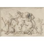 JEAN BAPTISTE HUET1745 Paris - 1811 ebendaPUTTI UND SATYR MIT EINER ZIEGE SPIELEND Feder in