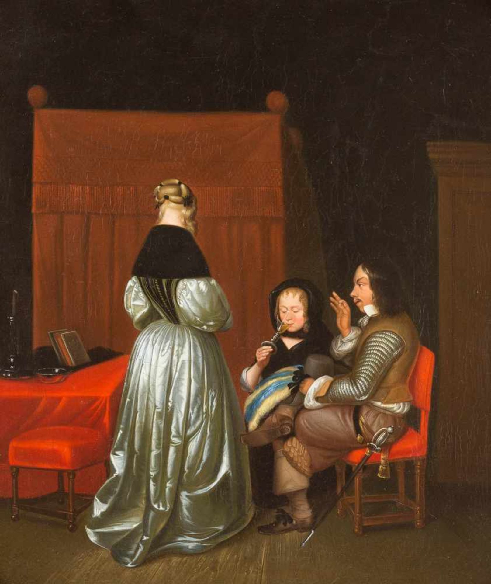 GERARD TER BORCH (NACHFOLGER)1617 Zwolle - 1681 DeventerDIE VÄTERLICHE ERMAHNUNG Öl auf Leinwand. 70