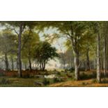 JACOBUS JOHANNES VAN POORTEN1841 Deventer - 1914 HamburgRotwild im lichten Sommerwald Öl auf