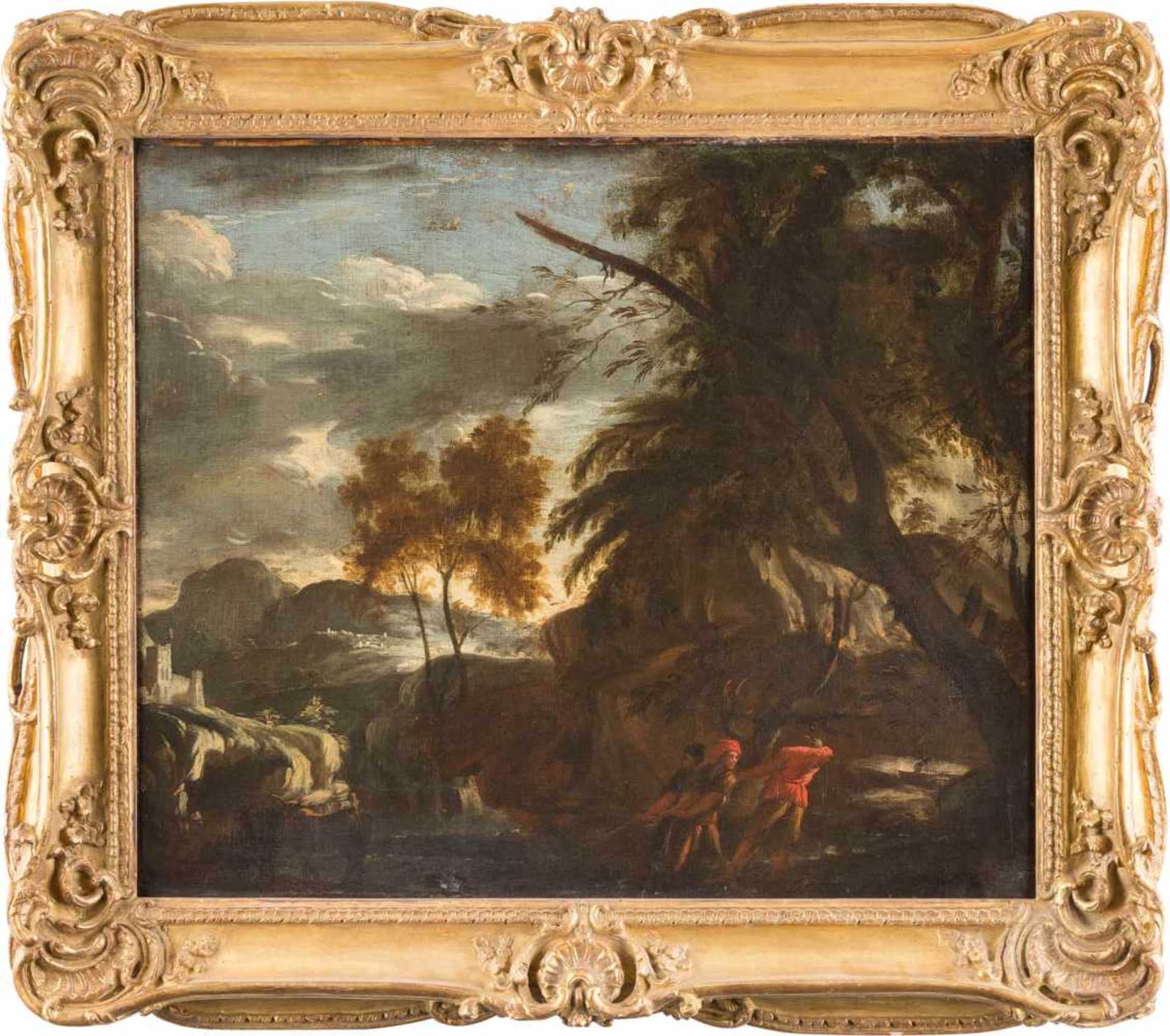 SALVATOR ROSA (CIRCLE)1615 Neapel-Arenella - 1673 RomLANDSCHAFT MIT FISCHERN AM FLUSS Öl auf - Image 2 of 2