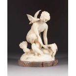 KARL HANS BERNEWITZ1858 Blieden (Kurland) - 1934 KasselKauernder Frauenakt mit Tauben Alabaster,