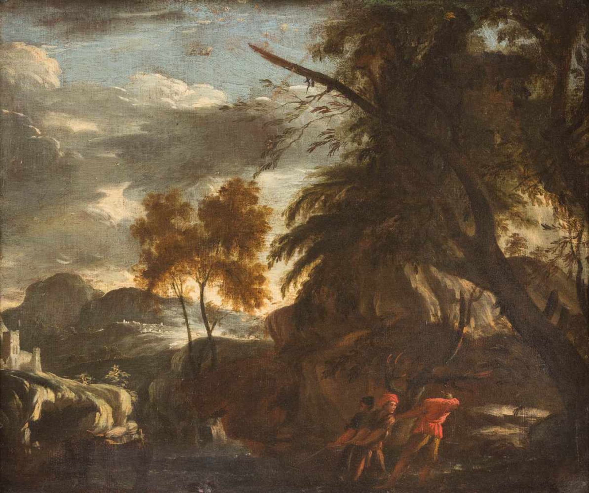 SALVATOR ROSA (CIRCLE)1615 Neapel-Arenella - 1673 RomLANDSCHAFT MIT FISCHERN AM FLUSS Öl auf