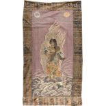 DARSTELLUNG EINES UNSTERBLICHEN Japan (?), wohl um 1900 Stickerei. Ca. 133 cm x 64,5 cm (ohne