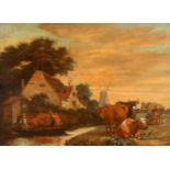 AELBERT CUYP (UMKREIS)1620 Dordrecht - 1691 EbendaABENDSTIMMUNG AUF DEM LANDE Öl auf Holz, teils