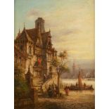 LOUIS LOTTIER1815 - 1892Französisches Städtchen am Flussufer Öl auf Leinwand. 40 x 30 cm (R. 59 x 49