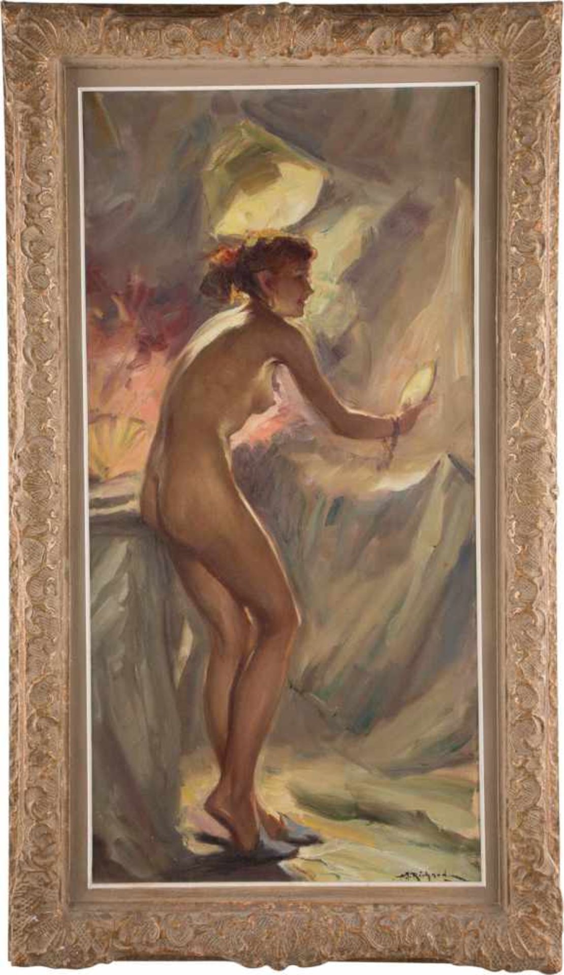 RICHARD DURAND-TOGO1910-?Nackte Schönheit bei der Toilette Öl auf Leinwand. 100,5 x 50 cm (R. 119 - Bild 2 aus 2