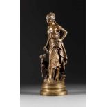 MATHURIN MOREAU1822 Dijon - 1912 ParisSchäferin mit Ziege Bronze, hell patiniert. H. 42 cm. Auf