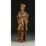 MONUMENTALE FIGUR DES HEILIGEN NEPOMUK Österreich/ Böhmen, 18. Jh. Holz, plastisch geschnitzt,