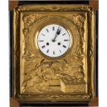 BIEDERMEIER-RAHMENUHR Wohl Österreich, um 1830/ 1840 Blech (?), gedrückt, vergoldet, ebonisierter