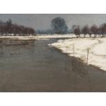 MAX CLARENBACH1880 Neuss - 1952 WittlaerDie Erft zur Schneeschmelze Öl auf Leinwand. 60,5 x 80 cm (