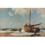 ERICH KIPS1869 Berlin - 1945 ebendaFischerboot am Strand Öl auf Leinwand. 55 x 85,5 cm (R. 65 x 96