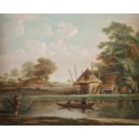 ANDRIES VERMEULEN1763 Dordrecht - 1814 AmsterdamFLUSSLANDSCHAFT MIT BAUERNHÄUSERN UND RUDERBOOT Öl