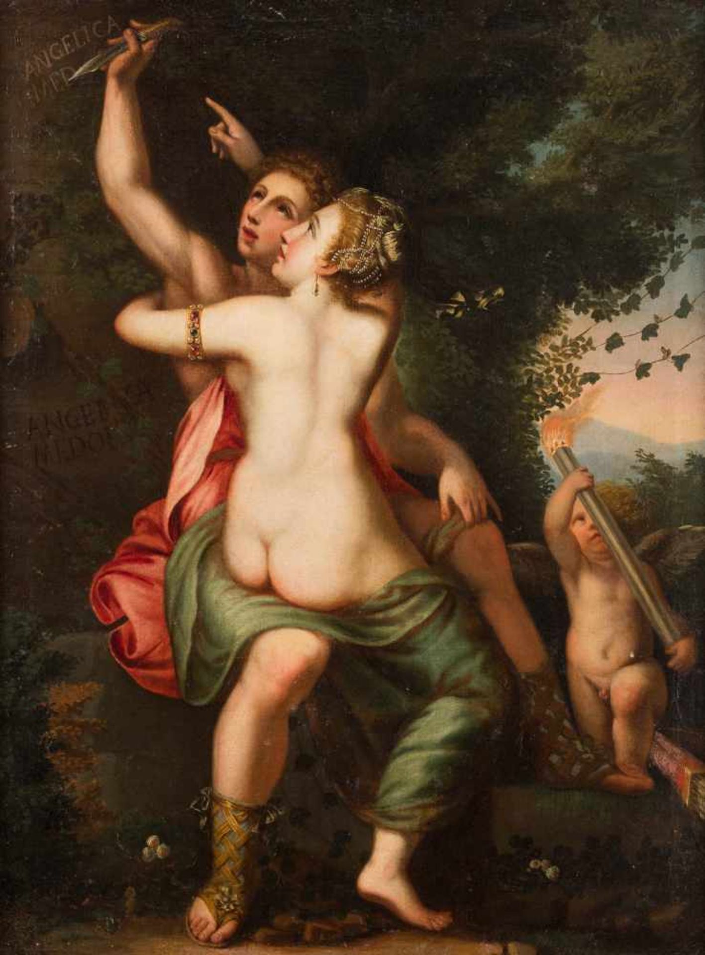 ITALIENISCHER MEISTERTätig um 1700ANGELICA UND MEDORO Öl auf Leinwand (doubl.). 95 cm x 71,5 cm (