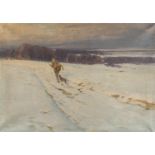 ALBERT HOLZ1884 Düsseldorf - 1954 ebendaJäger im Schnee Öl auf Leinwand. 70 x 100,5 cm. Signiert und