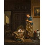 PIETER DANIEL VAN DER BURGH1805 Den Haag - 1879 RijswijkDie wachende Mutter Öl auf Leinwand. 65 x 52
