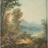 GIUSEPPE QUAGLIO (ATTR.)1747 Laino - 1828 MünchenLandschaft mit Jäger und Hund Öl auf Leinwand,
