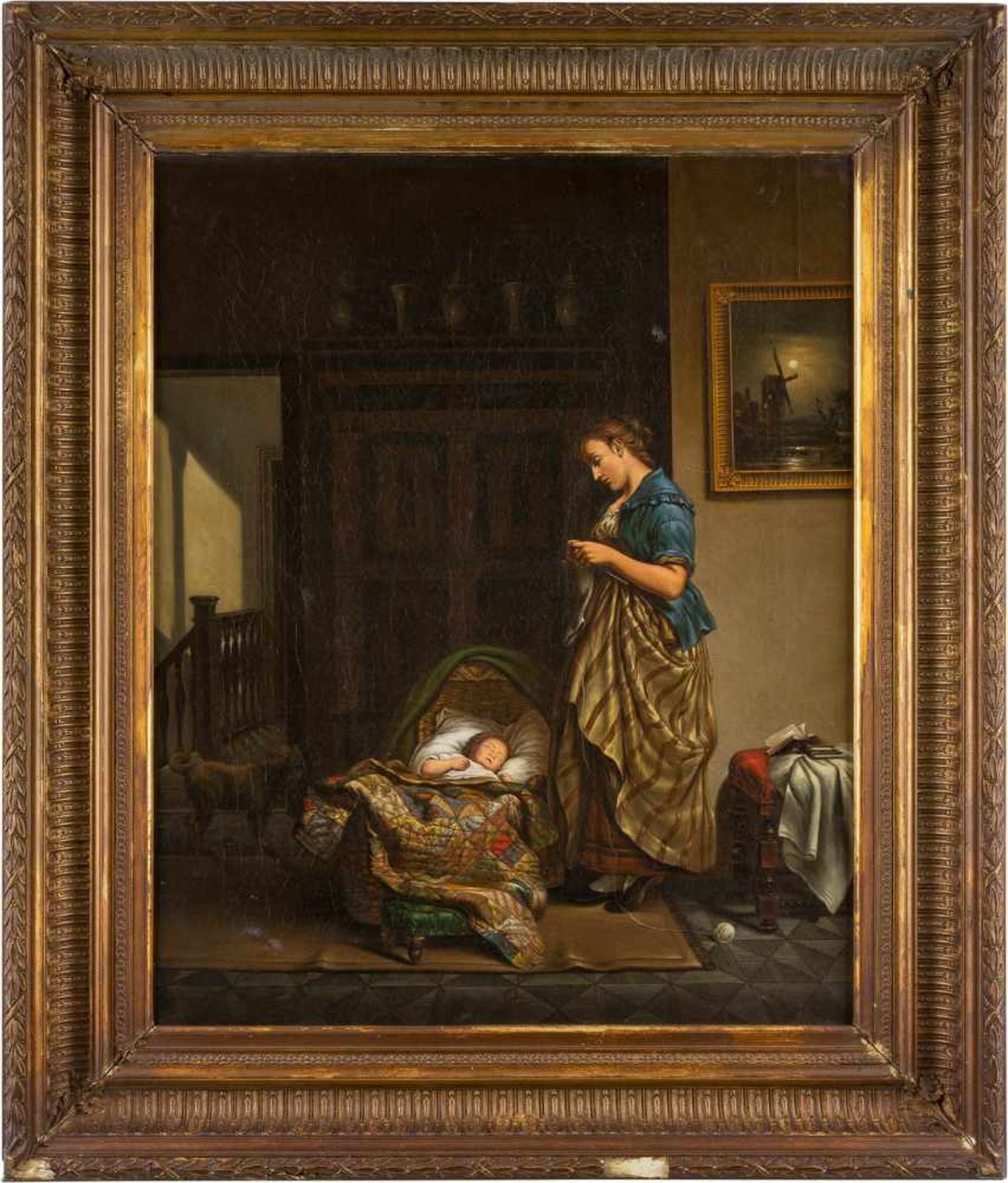 PIETER DANIEL VAN DER BURGH1805 Den Haag - 1879 RijswijkDie wachende Mutter Öl auf Leinwand. 65 x 52 - Bild 2 aus 2