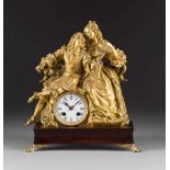 KAMINUHR 'GALANTES PAAR' Frankreich, Mitte 19. Jh. Bronze, vergoldet. H. 33 cm. Auf dem Uhrwerk
