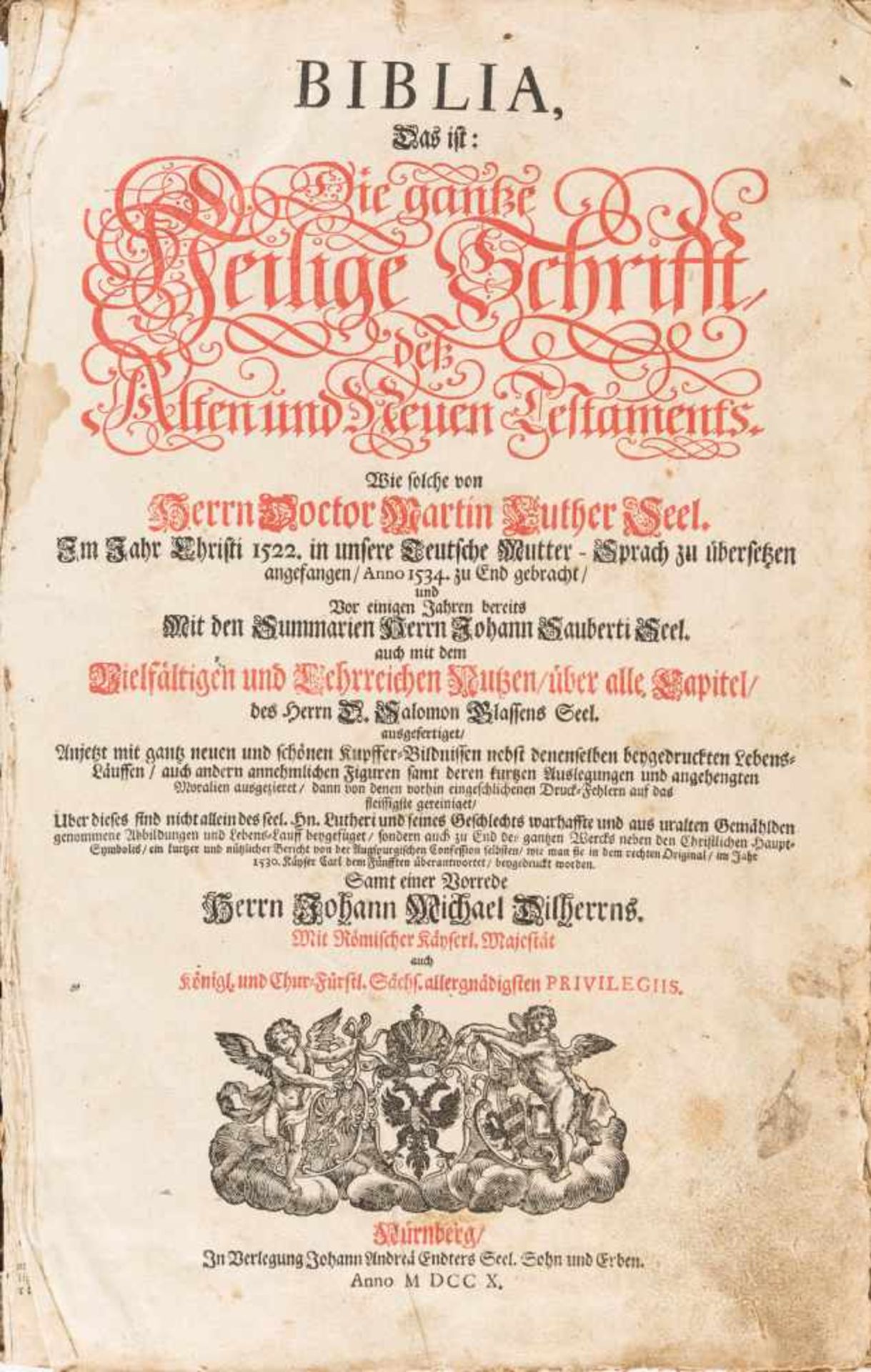 MARTIN LUTHER1483 Eisleben - 1546 ebendaBIBLIA, DAS IST: DIE GANTZE HEILIGE SCHRIFFT DESS ALTEN - Bild 2 aus 3