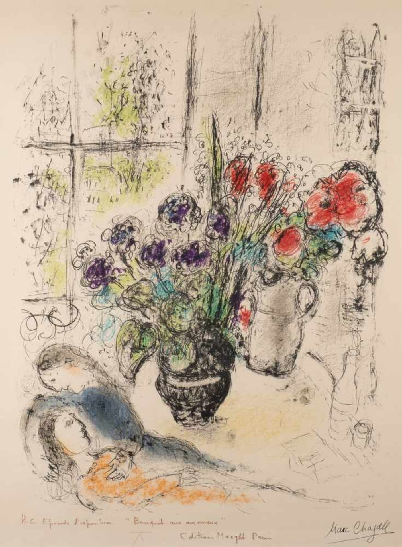 zurückgezogenMARC CHAGALL1887 Witebsk - 1985 Paul de Vence 'BOUQUET AUX AMOUREUX' Colour lithography