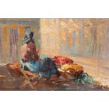 ERNO ERB1878 Lemberg (Lwiw) - 1943 ebendaBAUERNFRAU AM MARKTPLATZ Öl auf Holzplatte. 21 x 32 cm (