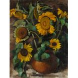 BARTHEL GILLES1891 Rendsburg - 1977 WeesSTILLLEBEN MIT SONNENBLUMEN Öl auf Leinwand. 79 x 60 cm.