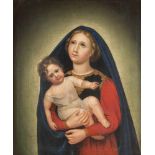 NAZARENER SCHULEMitte 19. Jh.Maria mit dem Kind Öl auf Leinwand. 81 x 64 cm (R. 93,5 x 78 cm).