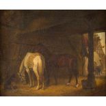 KARL WILHELM HAHN1829 Ebersbach (Zittau) - 1887 DresdenPferde im Stall Öl auf Leinwand. 41 x 49