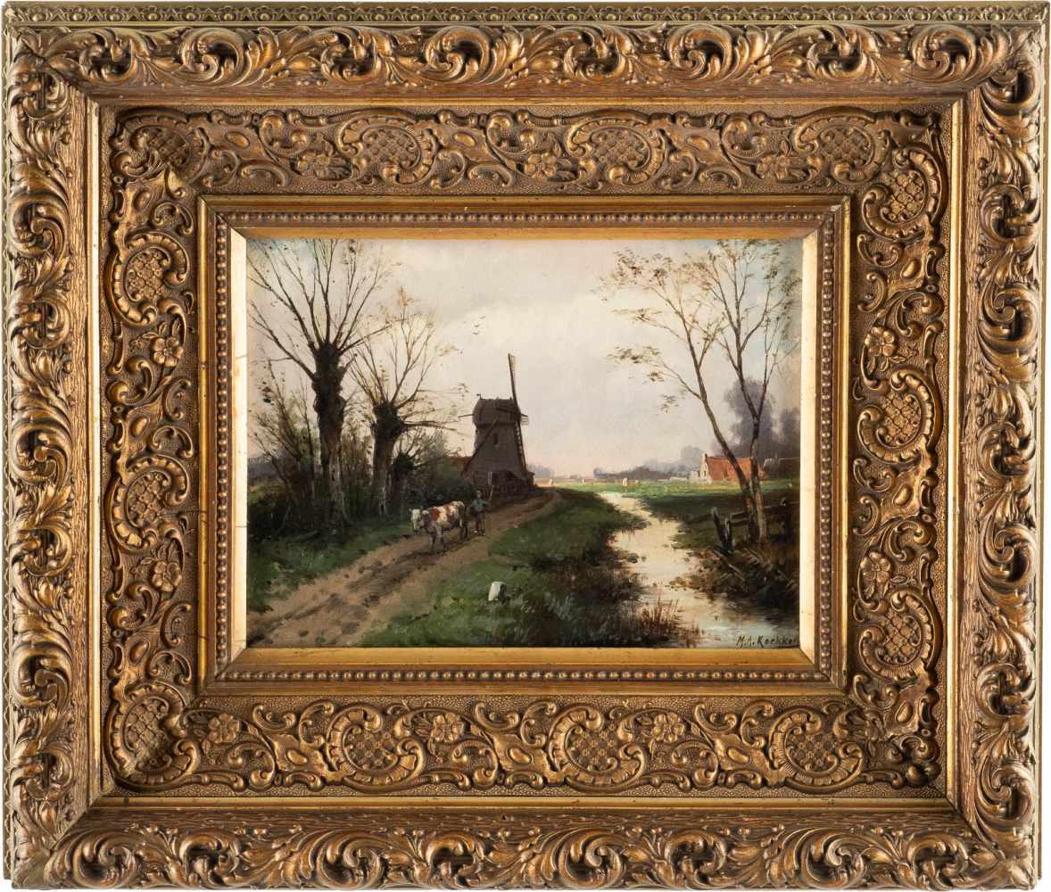 M.A. KOEKKOEKTätig 2. Hälfte 19. Jh.Holländische Landschaft mit Windmühle Öl auf Leinwand. 22,5 x - Image 2 of 2