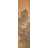 MALEREI: BERGLANDSCHAFT China, späte Qing-Dynastie Polychrome Bemalung sowie Kalligrafie auf