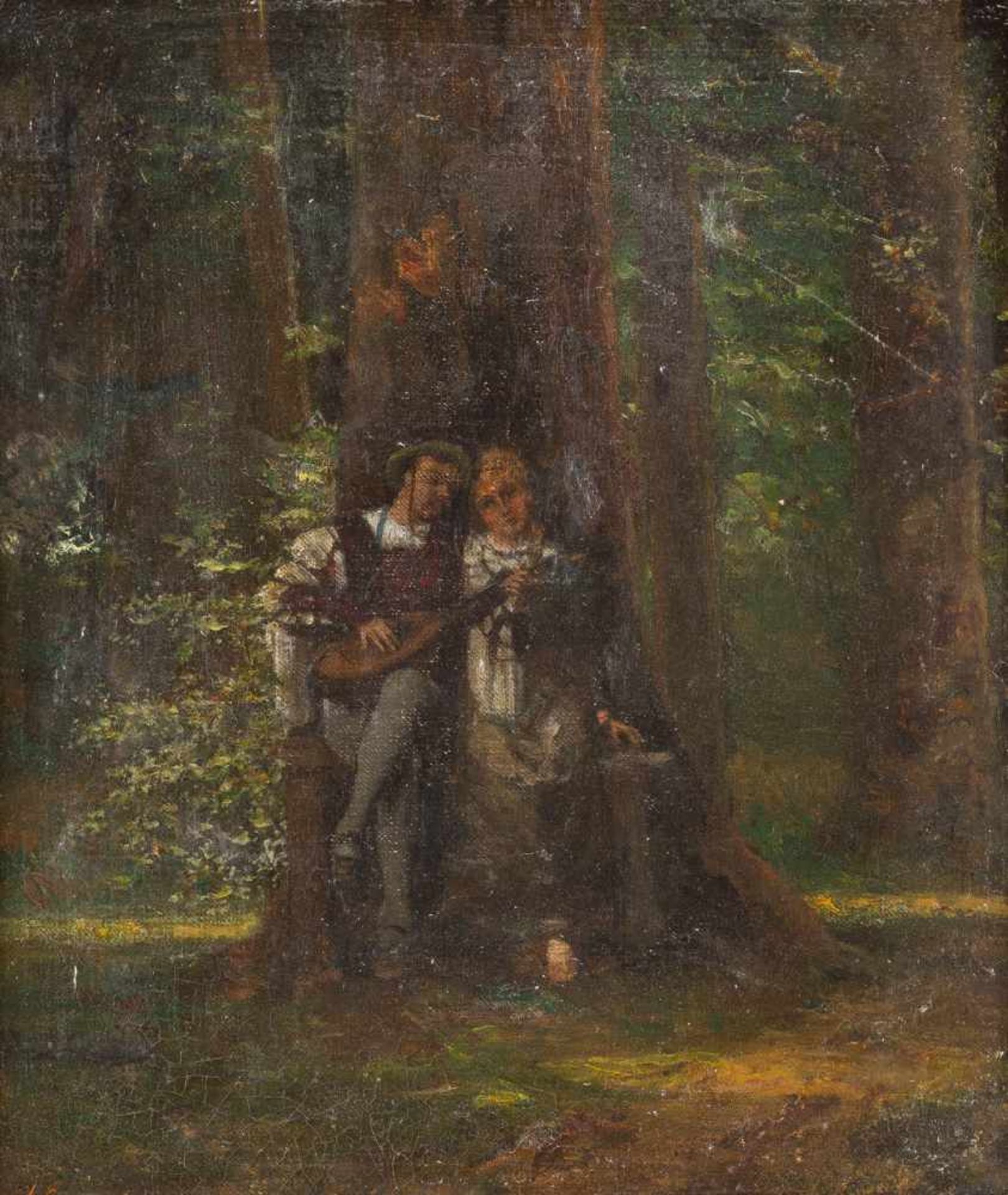 ALBERT CONRAD1837 Torgau - 1887 BerlinVertrautes Liebespaar Öl auf Leinwand auf Holz. 35 x 30 cm (R.
