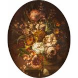 FLÄMISCHE SCHULE1. Hälfte 19. Jh.Blumenstillleben Öl auf Leinwand auf Platte. 49,5 x 39,5 cm (R.