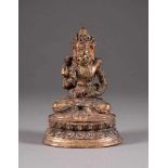 BODHISATTVA IN YAB-YUM Tibet/Nepal, 18./19. Jh. Bronze, part. vergoldet. H. 14,7 cm. Oberkörper