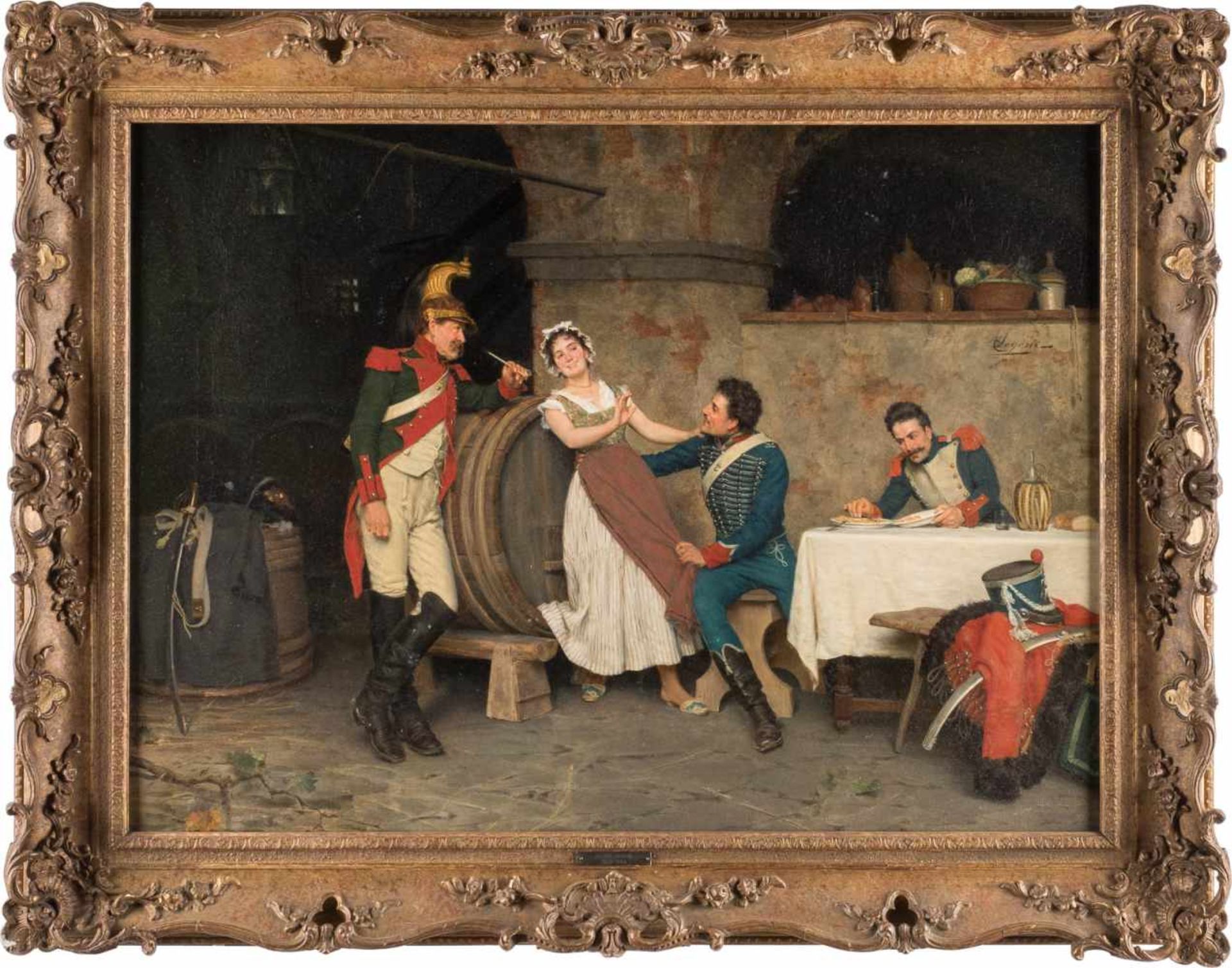 ALCIDE SEGONI1847 Florenz - 1894 ebendaRastende Soldaten in der Taverne Öl auf Leinwand. 55 x 74 - Bild 2 aus 2