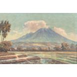 INDONESISCHER KÜNSTLERTätig Anfang des 20. Jh.ANSICHT DES MERAPI AUF JAVA Aquarell und Gouache auf