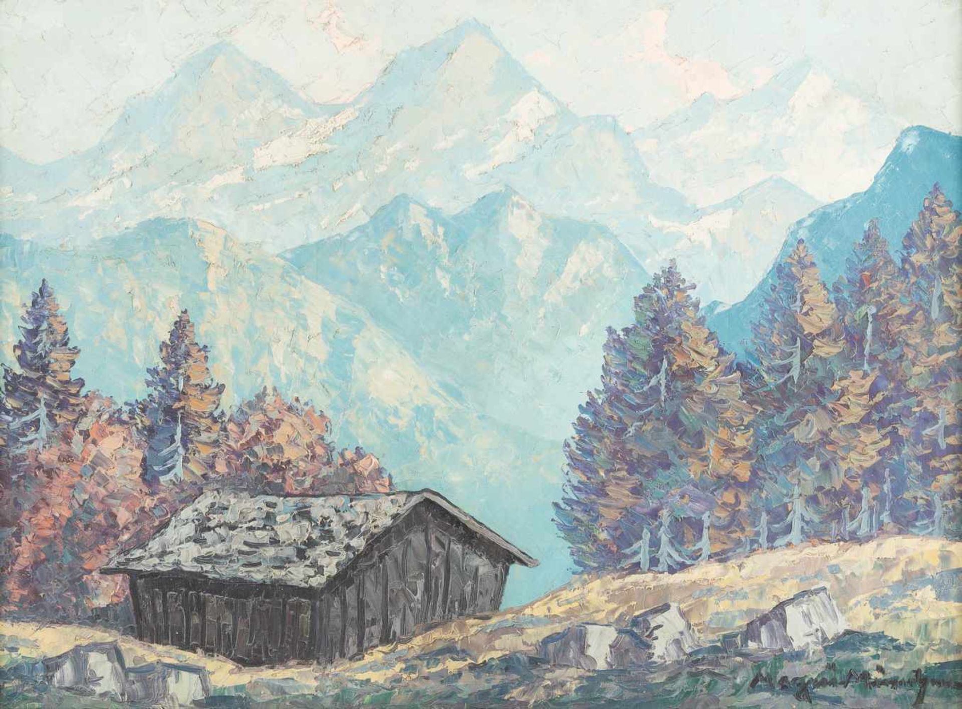 MÜNCHNER SCHULE1. Hälfte 20. Jh.Tiroler Berglandschaft Öl auf Holz. 60 x 80 cm (R. 79,5 x 100 cm).