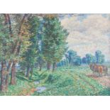 FRANZÖSISCHE SCHULE1. Hälfte 20. Jh.Pointillistische Sommerlandschaft Öl auf Leinwand auf Platte. 61