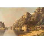 ADOLF KAUFMANN1848 Troppau - 1916 WienFischerdorf in sommerlichem Fjord Öl auf Leinwand. 69 x 106 cm