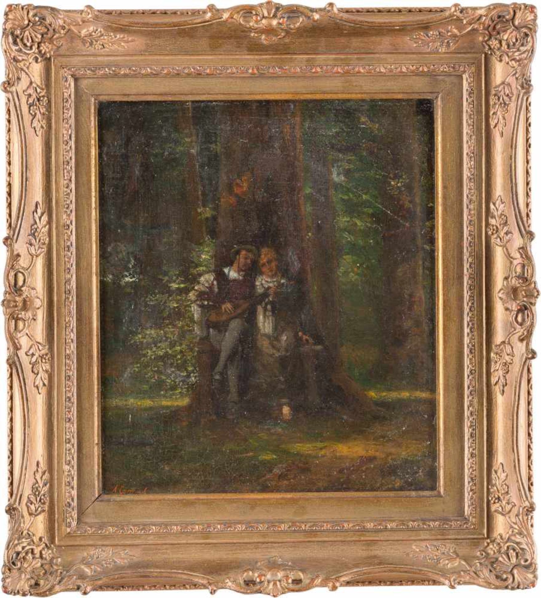 ALBERT CONRAD1837 Torgau - 1887 BerlinVertrautes Liebespaar Öl auf Leinwand auf Holz. 35 x 30 cm (R. - Bild 2 aus 2