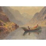 HANS DAHL1849 Granvin - 1937 SognÜberfahrt im sommerlichen Sognefjord Öl auf Leinwand. 51,5 x 70,5