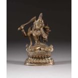 BOHDISATTVA MANJUSHRI Nepal/Tibet, 19. Jh. oder früher Bronze. H. 14,2 cm. Part. best., alte
