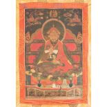 THANKA: DARSTELLUNG VON EINEM LAMA Tibet/Mongolei, 18./19. Jh. Polychrome Bemalung auf textilem