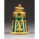 FEINES EMPIRE-TINTENFASS Frankreich, um 1810 Grünes Glas, feuervergoldete Montierung, originaler